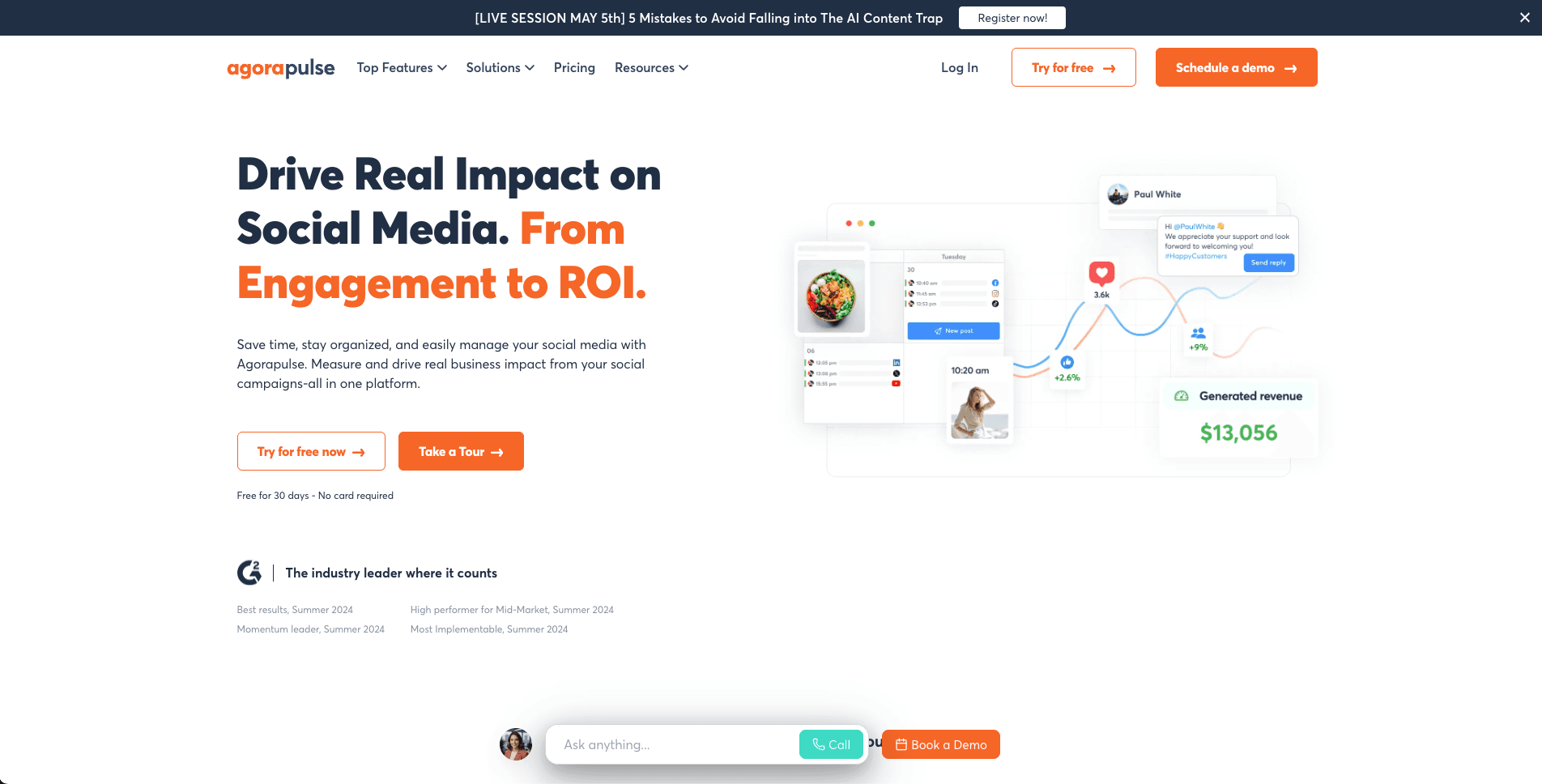 Agorapulse public landing page screenshot for neutral comparison context