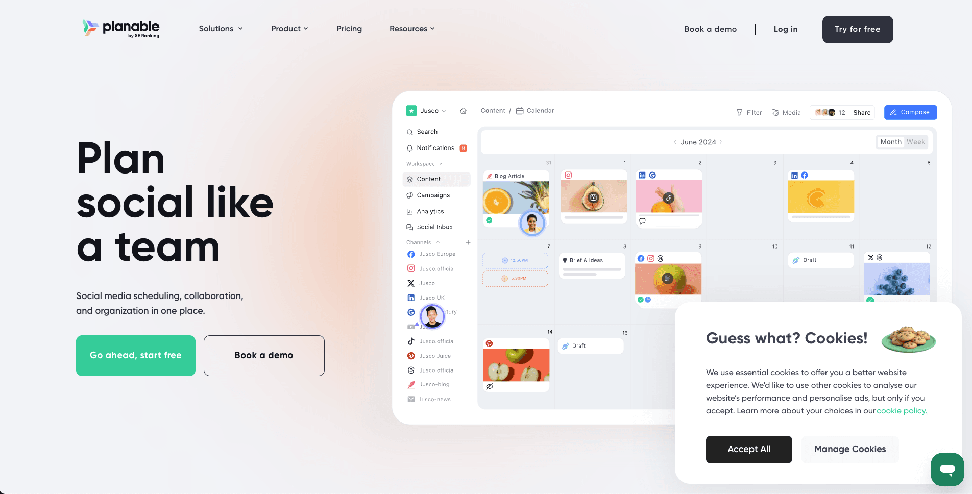 Planable public landing page screenshot for neutral comparison context