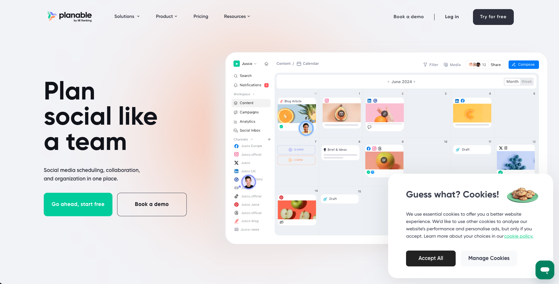 Planable landing page